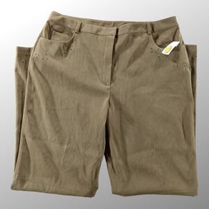 New Talbots Pants Sz 16 (36x32) Stretch Floral Perforated Detail Velvet Straight